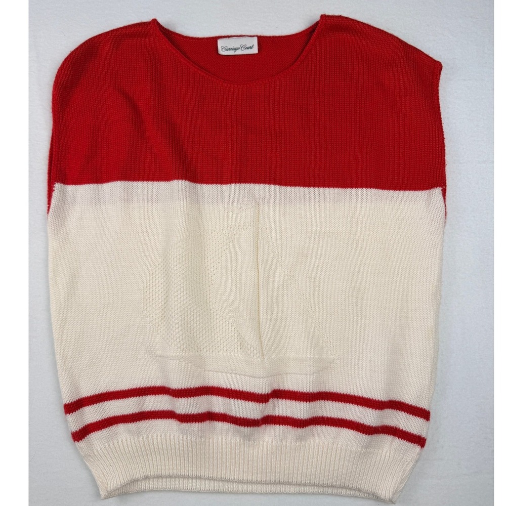 Carriage Court Vintage Nautical Sailboat Knit Sweater Vest Red Cream Sleeveless